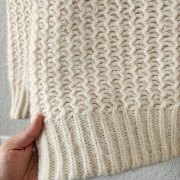 Theory Astral Alpaca Silk Open Chunky Knit Mock Neck Sweater Ivory Minimalist S - Picture 7 of 12